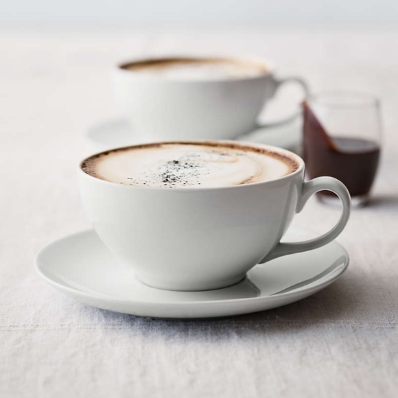 2 Piece Cups Set Crate and Barrel Cappuccino Cup White with Matching Plates - Picture 2 of 14